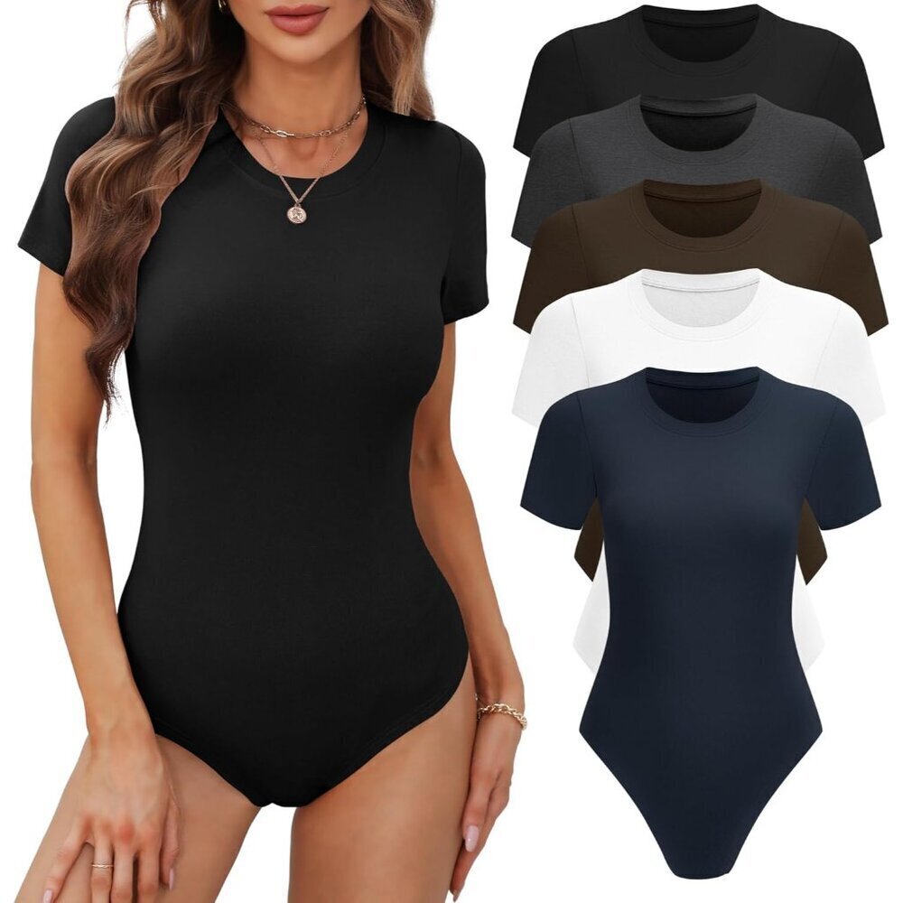 Women's Short Sleeve Bodysuit Pack Rayon Spandex Crew Neck Casual Tops